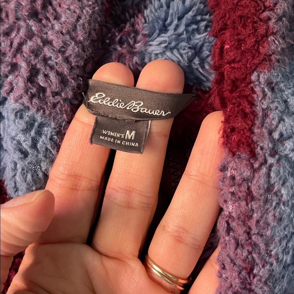 Eddie Bauer Burgundy and Blue Sherpa Pullover - Picture 2 of 3